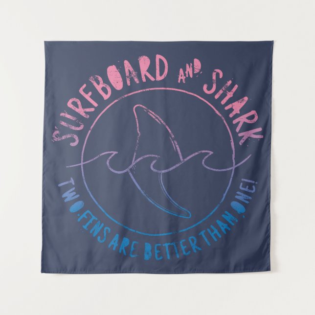 Surfboard And Shark Funny Surfer Surfing Summer Tapestry (Front)