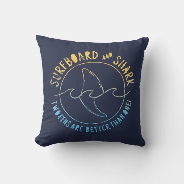 Surfboard And Shark Funny Surfer Surfing Summer Throw Pillow (Front)