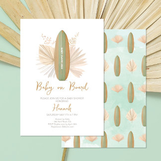 Surfboard Baby on Board Baby Shower Invitation
