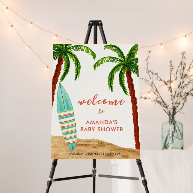 Surfboard Baby On Board Baby Shower Welcome Sign (In Situ (Stand))