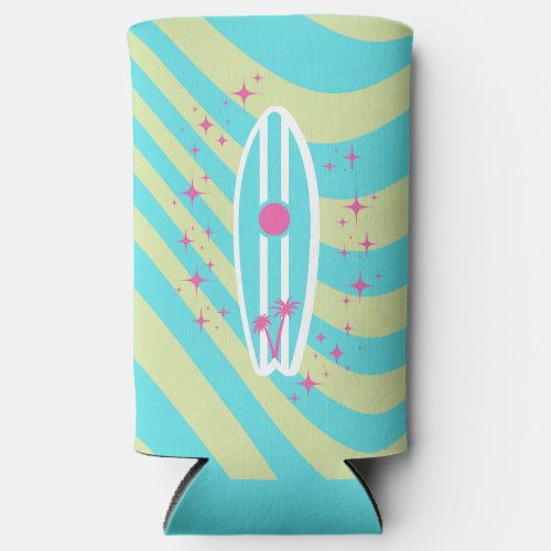 Surfboard Beach Art Tropical Vibes Colorful Seltzer Can Cooler