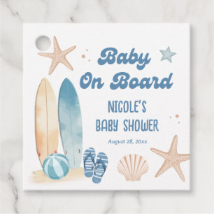 Surfboard Beach Baby On Board Baby Shower  Favor Tags