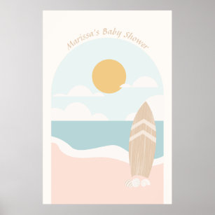 Surfboard Beach Baby Shower Poster