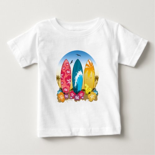 Surfboard Beach  Baby T_Shirt