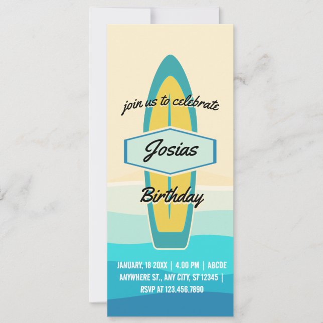 Surfboard beach birthday Invitation (Front)