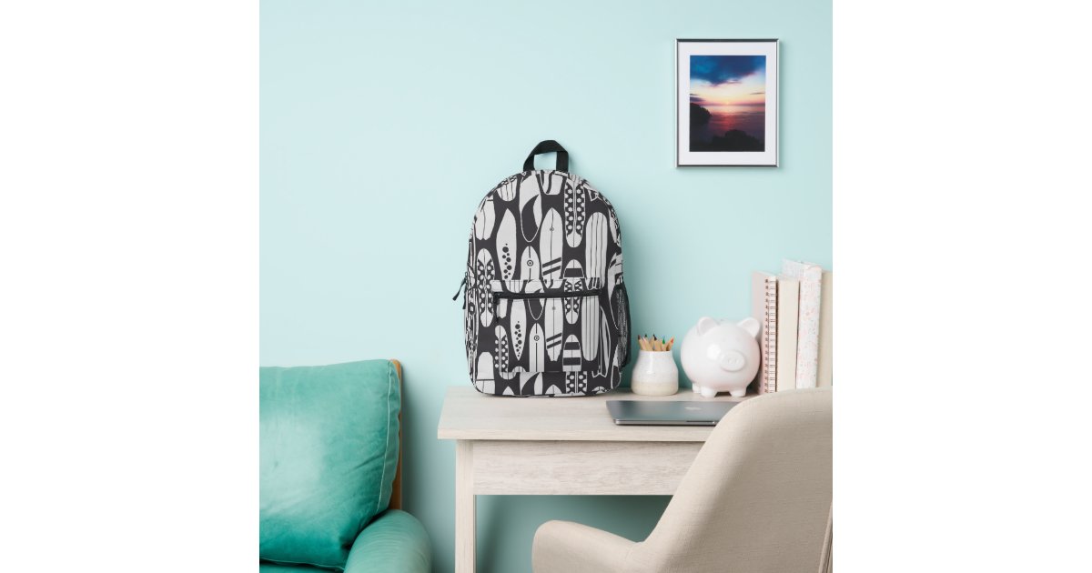 Surfboad Design Backpack Surfboard Beach Black White Surfer Printed Backpack | Zazzle