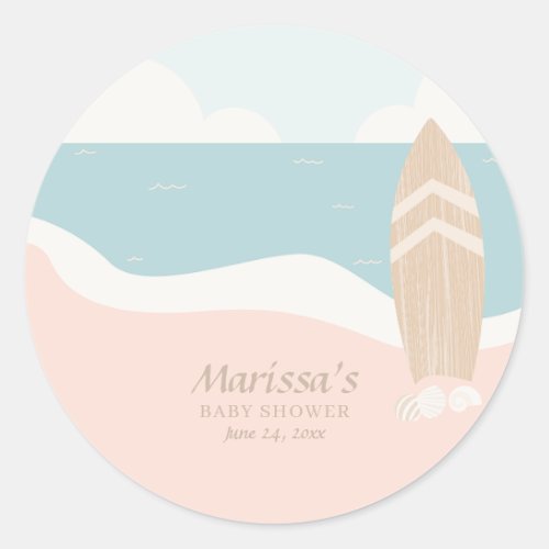 Surfboard Beach  Classic Round Sticker