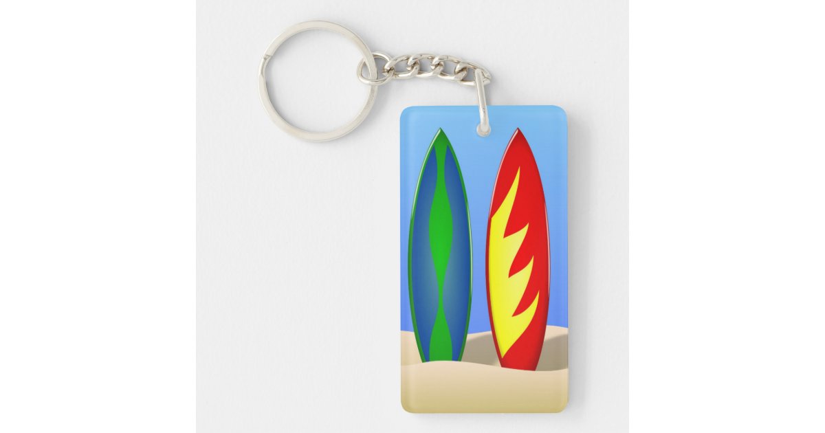 Surfboard beach retro surfer keychain | Zazzle