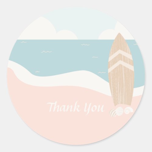 Surfboard Beach Thank You Classic Round Sticker