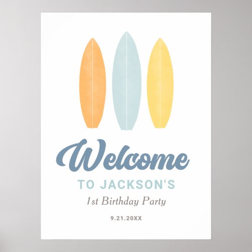 Surfboard Birthday Party Welcome Sign