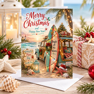 Surfboard Coastal Christmas Holiday Card