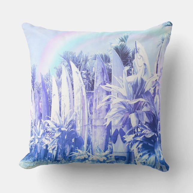 Surfboard Fence in Pastel Blue Throw Pillow (Front)