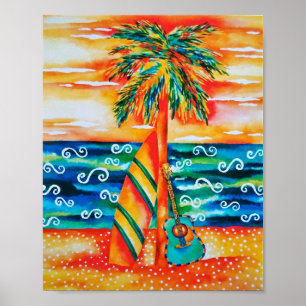 Surfboard & Guitar Poster