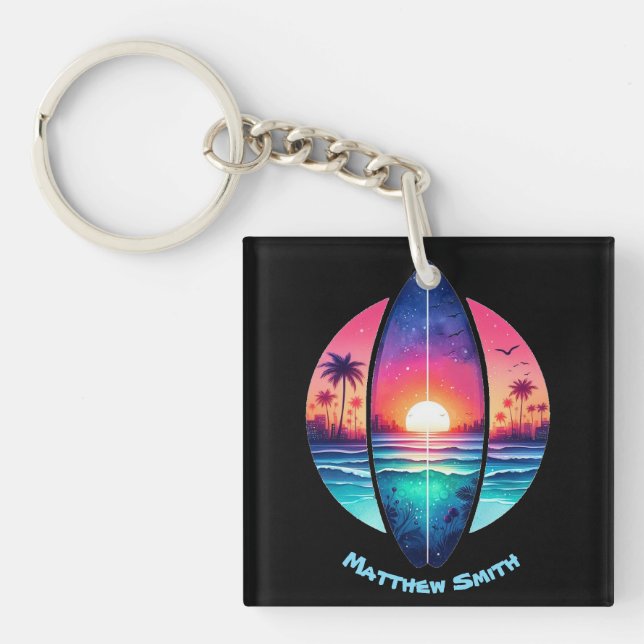 Surfboard in the Sunset Keychain (Front)