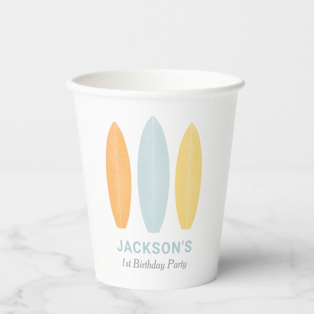 Surfboard Kids Birthday Party Paper Cups (Front)