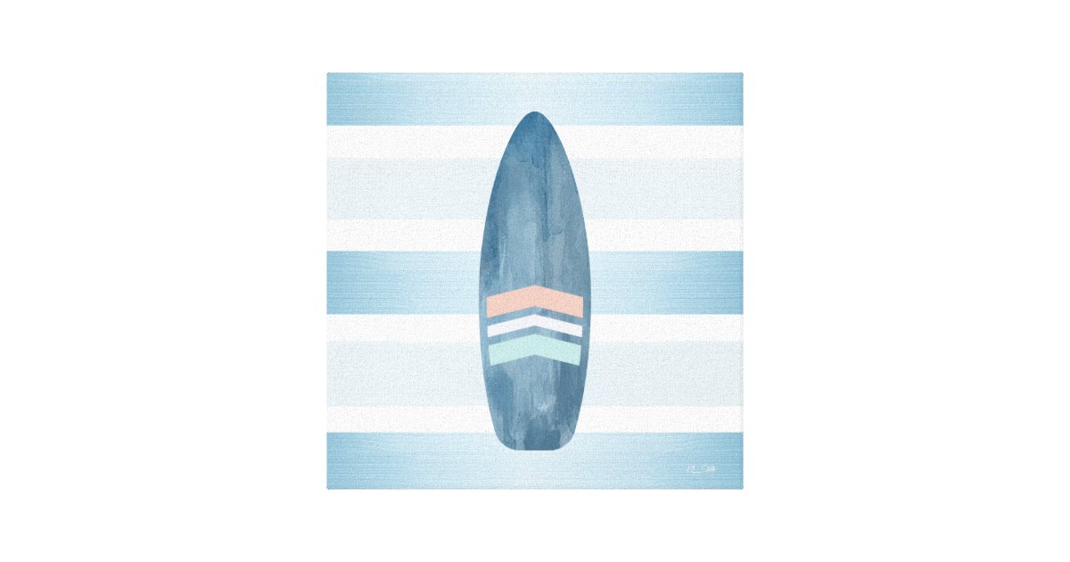 Surfboard Nautical Navy Blue and White Stripe Canvas Print