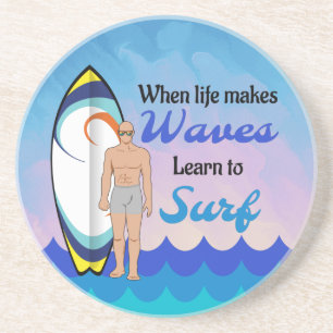 Surfboard Ocean Waves Blue Motivational Quote Coaster