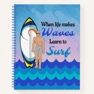 Surfboard Ocean Waves Blue Motivational Quote Notebook