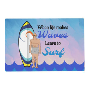 Surfboard Ocean Waves Blue Motivational Quote Placemat