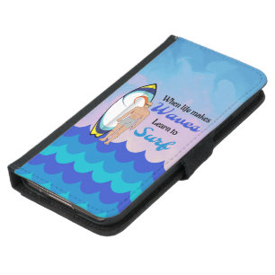 Surfboard Ocean Waves Blue Motivational Quote Samsung Galaxy S5 Wallet Case