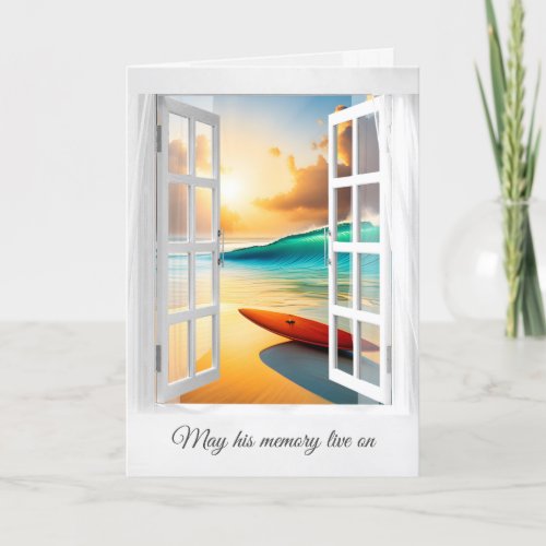 Surfboard On Ocean Beach Sympathy Card