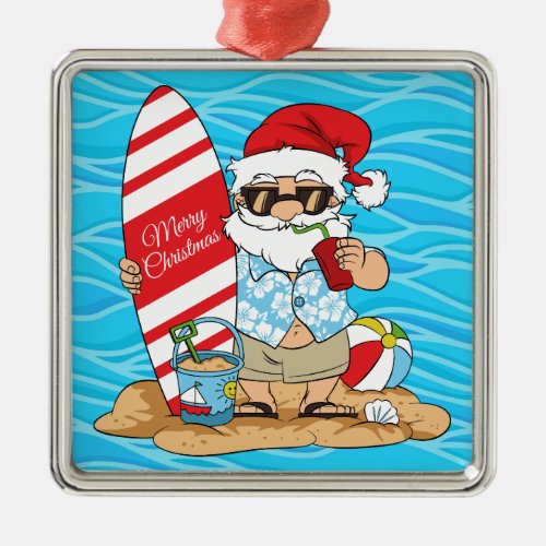 Surfboard Santa Christmas Ornament