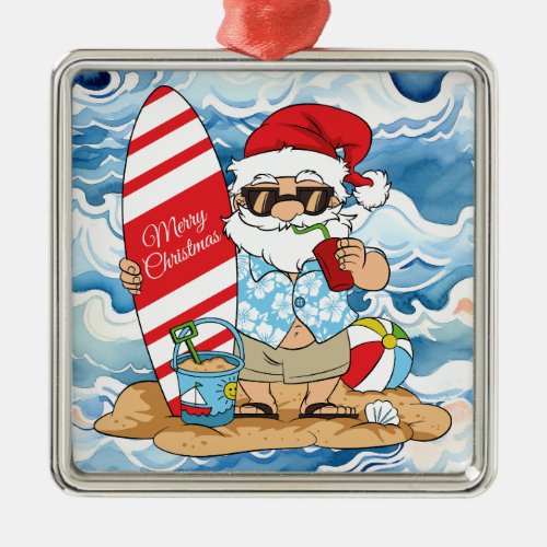 Surfboard Santa Christmas Ornament