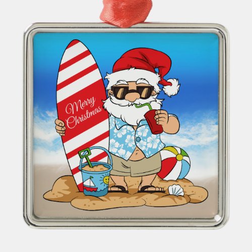 Surfboard Santa Christmas Ornament