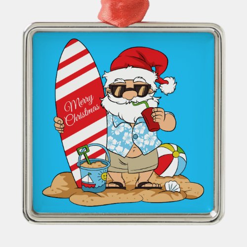 Surfboard Santa Christmas Ornament