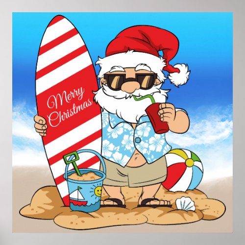 Surfboard Santa Poster