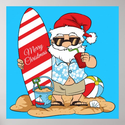 Surfboard Santa Poster