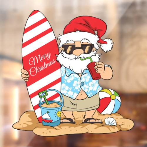 Surfboard Santa Window Cling