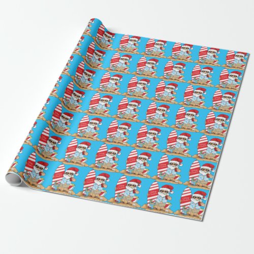 Surfboard Santa Wrapping Paper