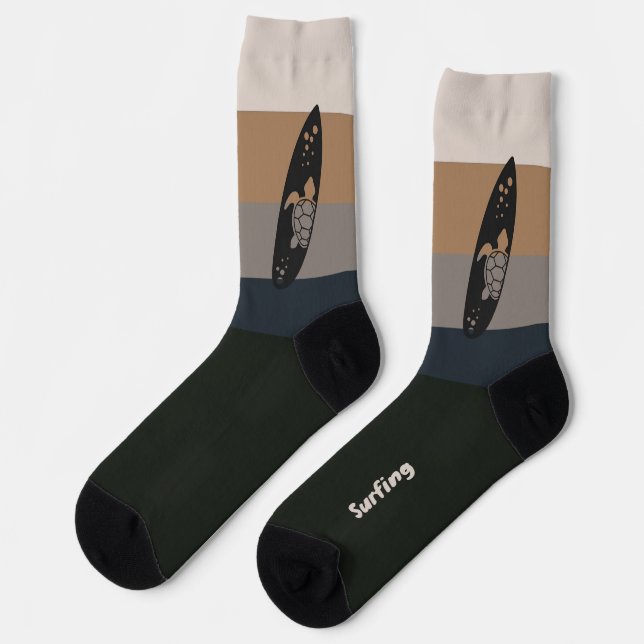 Surfboard Silhouette on Dark Mood Color Socks (Left)