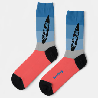 Surfboard Silhouette on Mountain Cave Color Socks