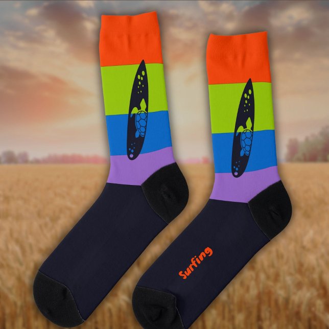 Surfboard Silhouette on Strong Bright Color Socks (Creator Uploaded)