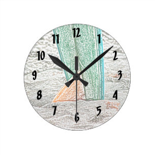surfboard sketch on beach sea design round clock