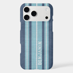 Surfboard Stripes - Grunge Navy and Aqua - Name iPhone 17 Pro Max Case