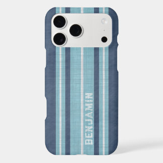Surfboard Stripes - Grunge Navy and Aqua - Name iPhone 17 Pro Max Case