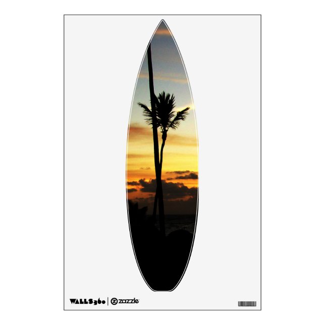 Surfboard  Sunset Palm Tree Silhouette Wall Decal (Front)
