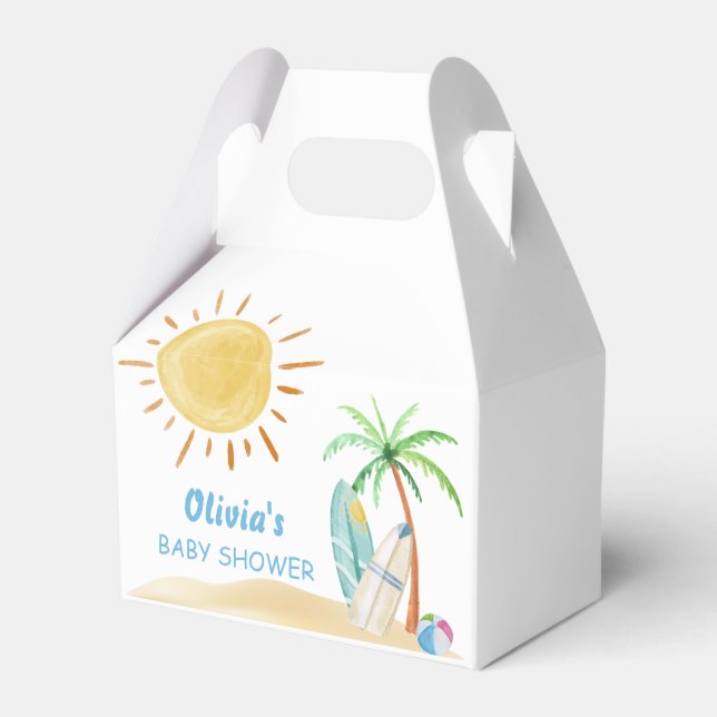 Surfboard Sunshine Beach Palm Tree Baby Shower  Favor Boxes (Front Side)