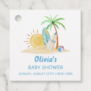 Surfboard Sunshine Beach Palm Tree Baby Shower Favor Tags