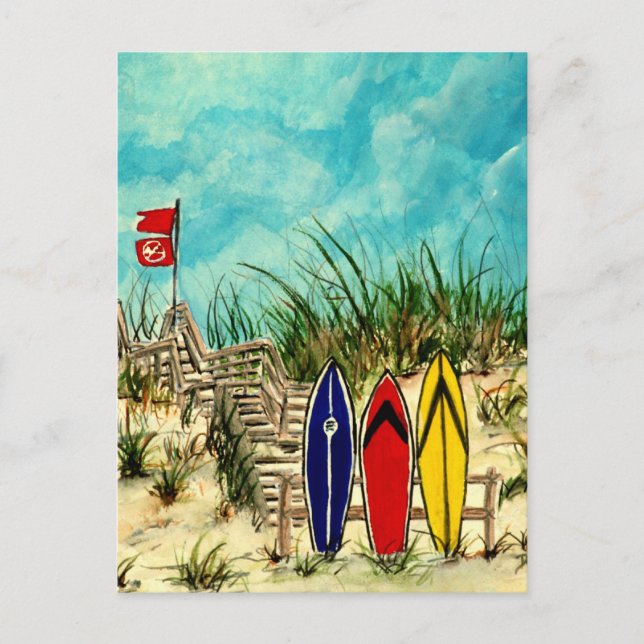 surfboard surf art red yellow and blue artwork postcard (Front)