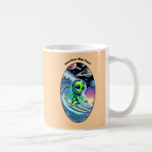 Surfboard Surfing Space Alien Riding a Wave URM Coffee Mug