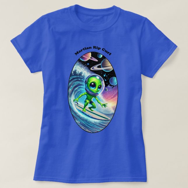 Surfboard Surfing Space Alien Riding a Wave URM T-Shirt (Design Front)