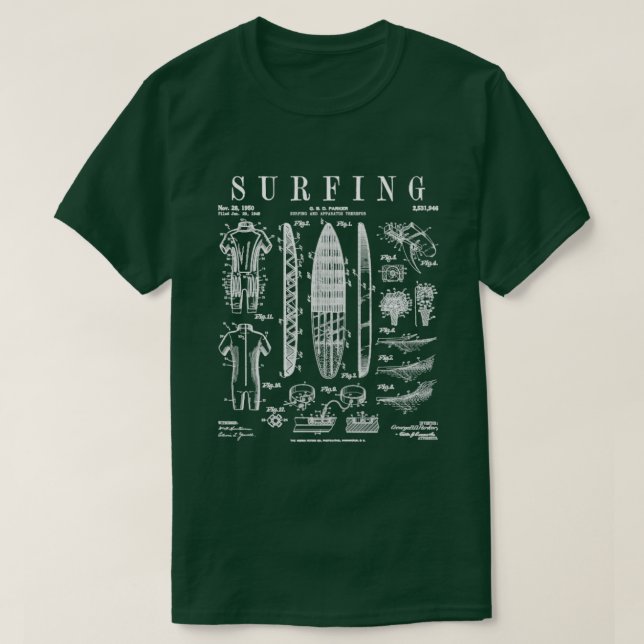 Surfboard Surfing Vintage Patent Surfer Print1 T-Shirt (Design Front)
