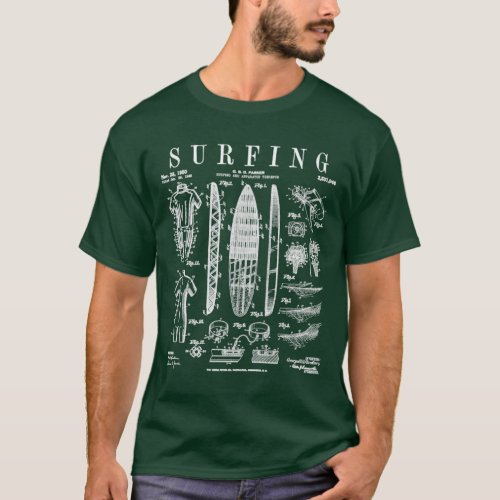 Surfboard Surfing Vintage Patent Surfer Print1 T_Shirt