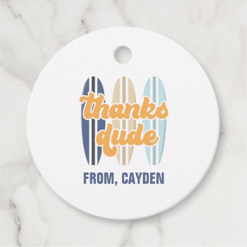 Surfboard thanks dude Beach Birthday Favor Tags