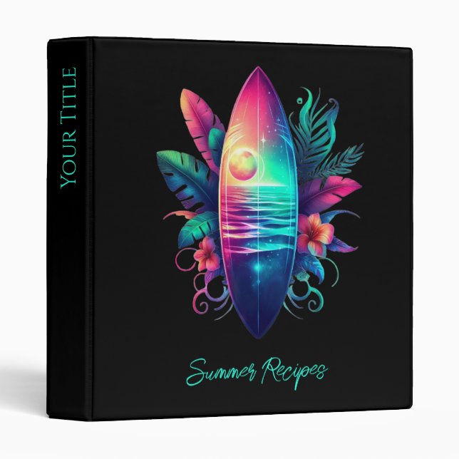 Surfboard Tropical Beach- 3 Ring Binder (Front/Spine)