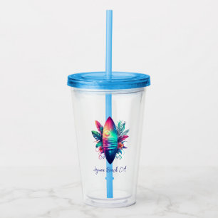 Surfboard Tropical Beach- Acrylic Tumbler